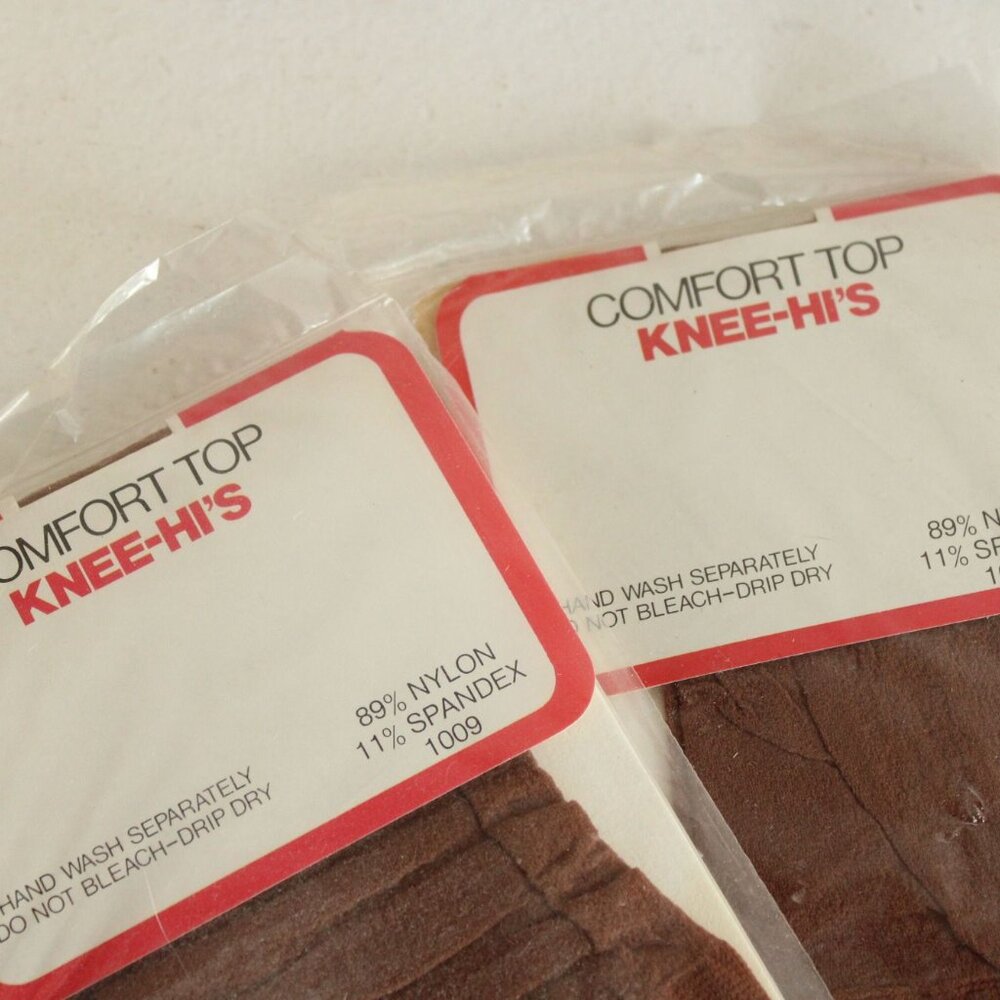 Vintage 1980s 1990s Knee High Stockings, New NOS Comfort Top Beige, Average Size - Picture 2 of 10